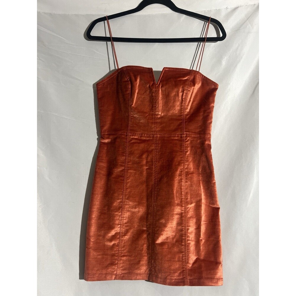 Free People Dress Woman's S Rust Orange Velvet Mini Open Back Elastic Straps